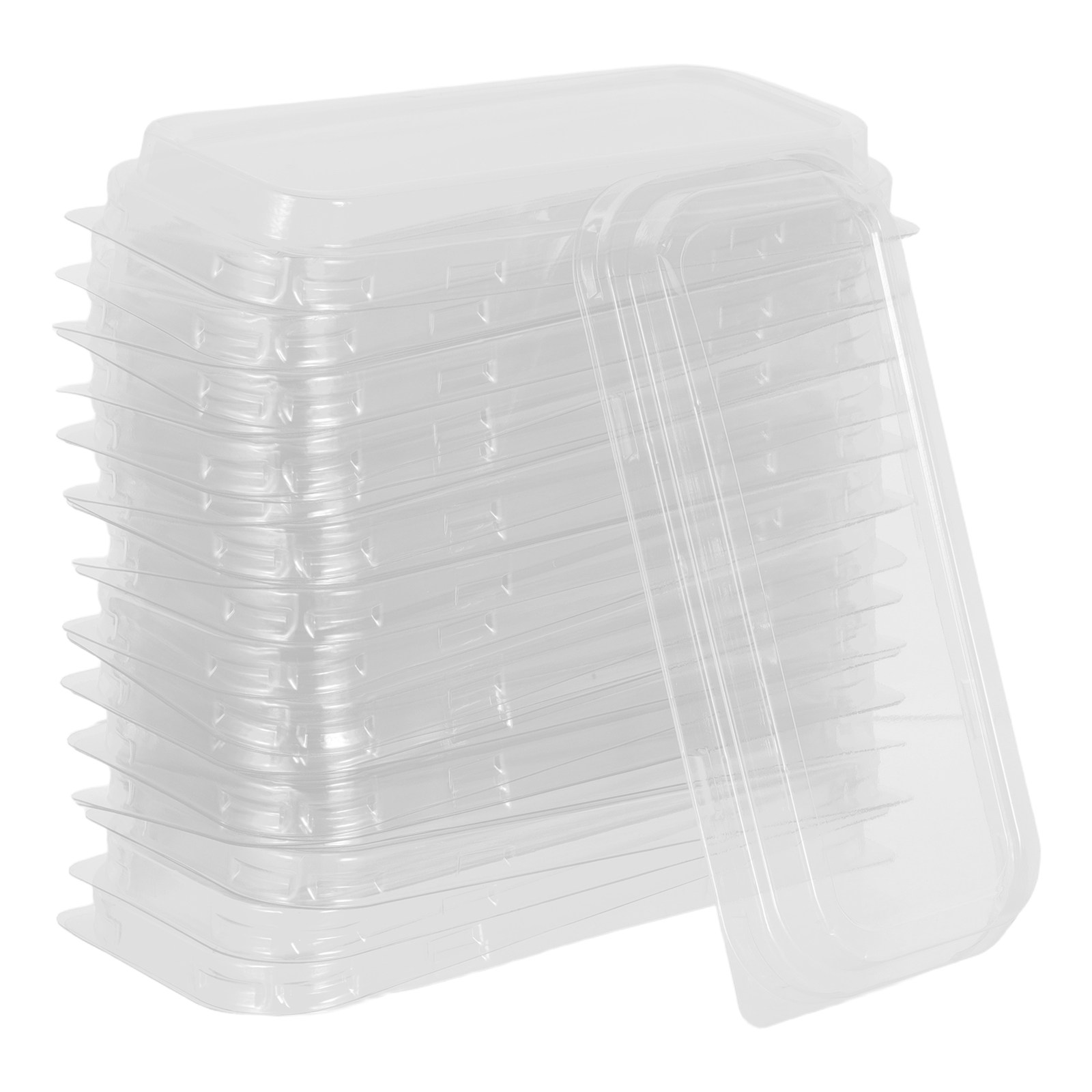 Baking In Kitchen - 50個入り プラスチック製パン蓋 - 透明な長方形ケーキパンカバー 19.5x7.5x2.5cm 省スペースでおしゃれなデザイン