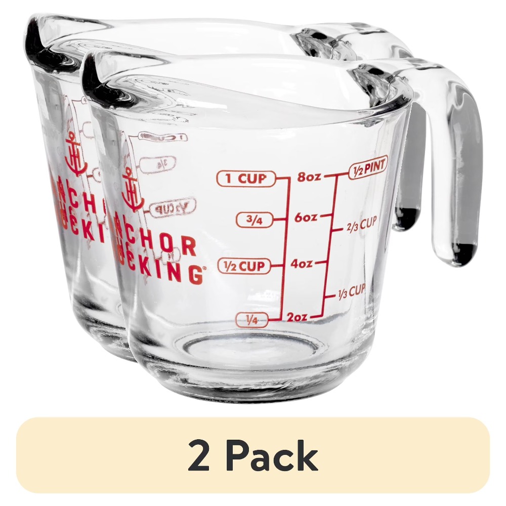 Baking In Kitchen - 2個セットのガラス製計量カップ、持ちやすいハンドルと注ぎ口付き、液体と乾燥食材用、各カップ容量1カップ、ベーキング、料理、食事の準備に最適、電子レンジと食器洗い機対応、透明なキッチン計量カップ
