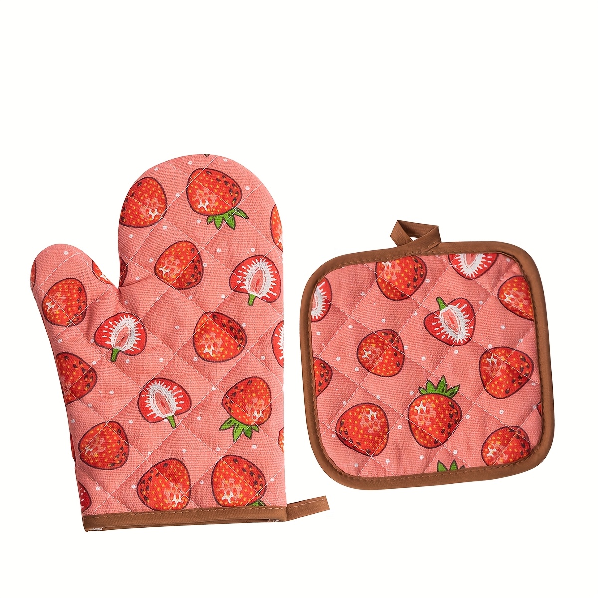 Kitchen Baking Gloves - イチゴ柄デイリーホームキッチンオーブン手袋断熱パッド厚みのあるベーキング抗火傷手袋断熱