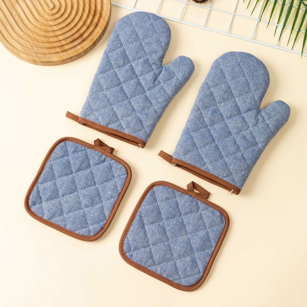 Kitchen Baking Gloves - 2 個の火傷防止オーブン手袋耐熱性厚みのある電子レンジミトン滑り止め綿裏地ベーキングオーブンミット調理用