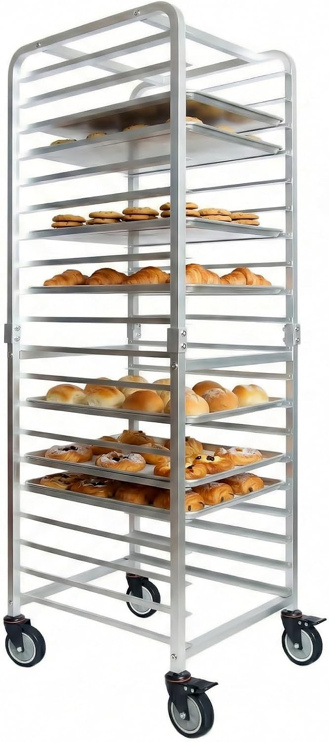 Kitchen Baking Storage - 業務用20段ステンレス製シートパンラック（車輪付き）、移動式ベーカリー冷却カート、高速パンラック、頑丈な収納オーガナイザー（レストランキッチン用、シルバー）