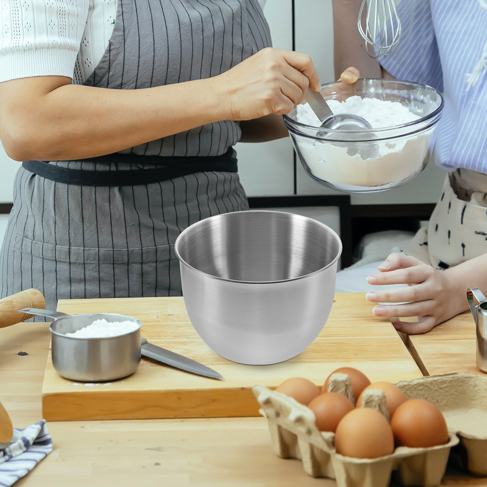 Kitchen Baking Storage - 深型ステンレス製ミキシングボウル、厚い金属製キッチンボウル、ベーキング、調理、生地、サラダ、食事の準備、食品保存、マリネ用