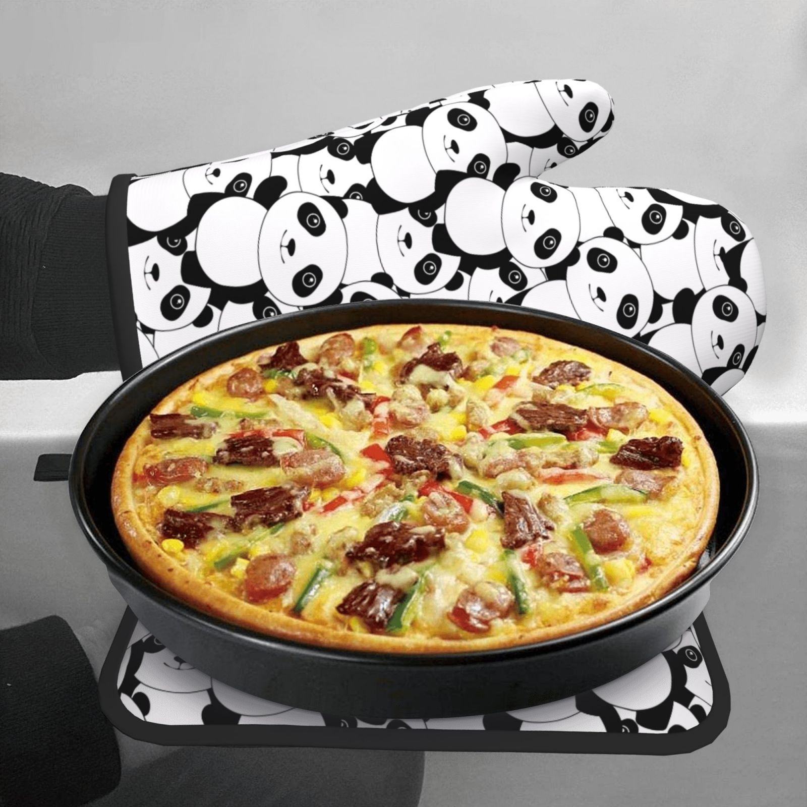 漫画の動物シリーズベーキンググローブ、パンダ断熱パッド、キッ - Kitchen Baking Gloves のレビューと価格