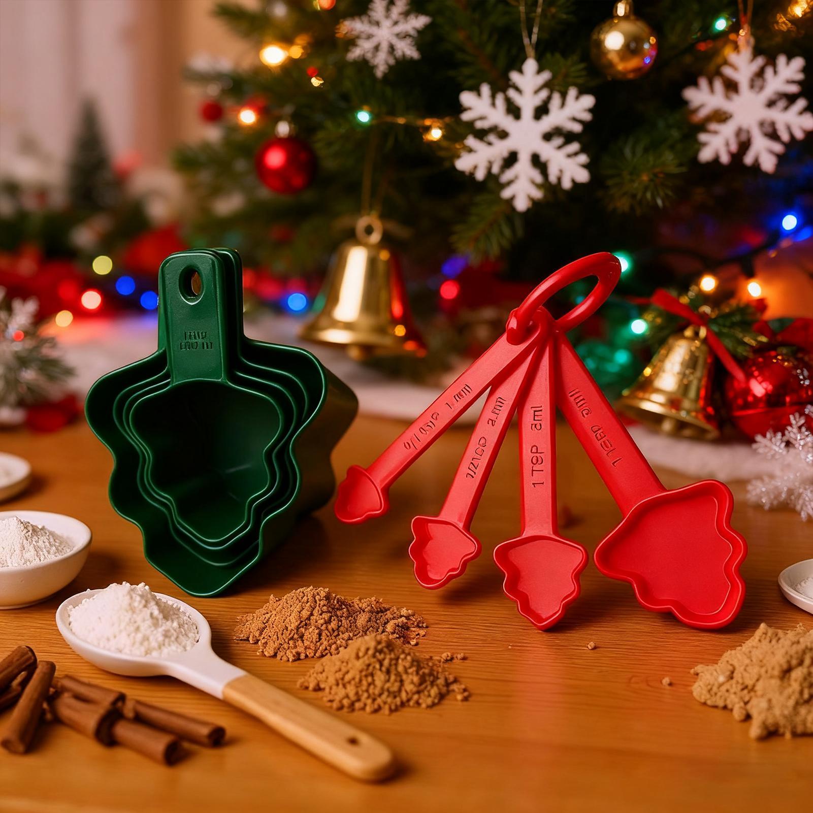 クリスマス計量カップとスプーン8点セット、ベーキングスクープ - Kitchen Baking Utensils のレビューと価格
