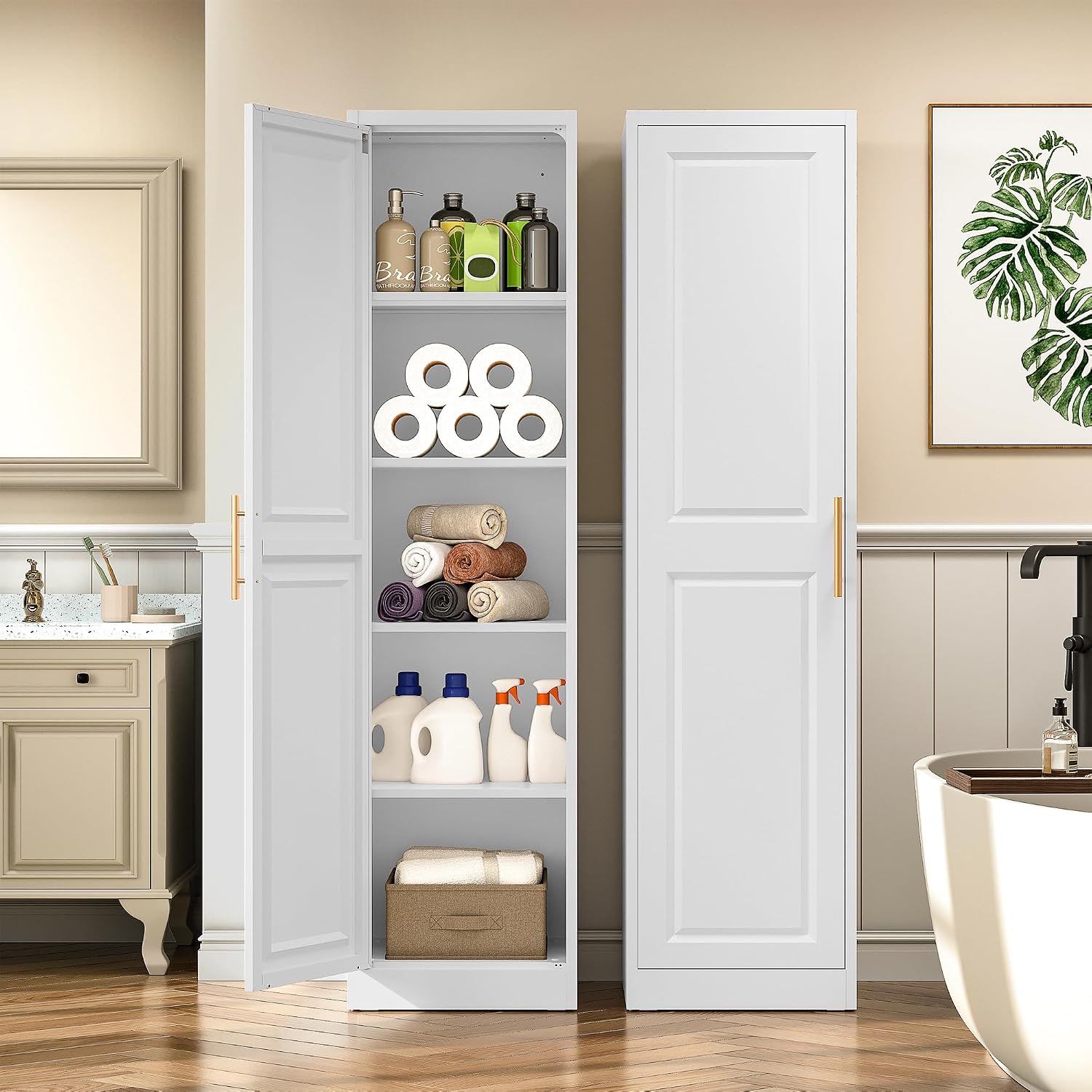 背の高い細長い収納キャビネット、1ドア5段、スリムキッチンパ - Kitchen Baking Storage のレビューと価格
