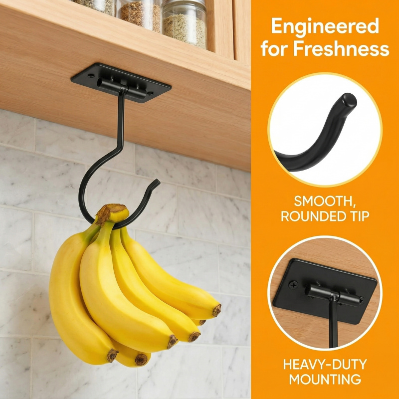 ブラックメタル製粘着式バナナフック折りたたみ式収納ラック省ス - Kitchen Baking Storage のレビューと価格